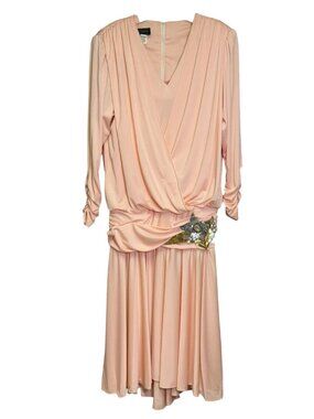 Jovani Vintage Peach Sequin Accent Draped Dress Size 12
